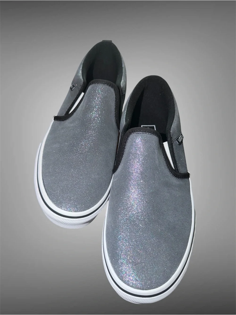 *new* Vans Kids' Asher Slip On Black Shimmer Sneaker